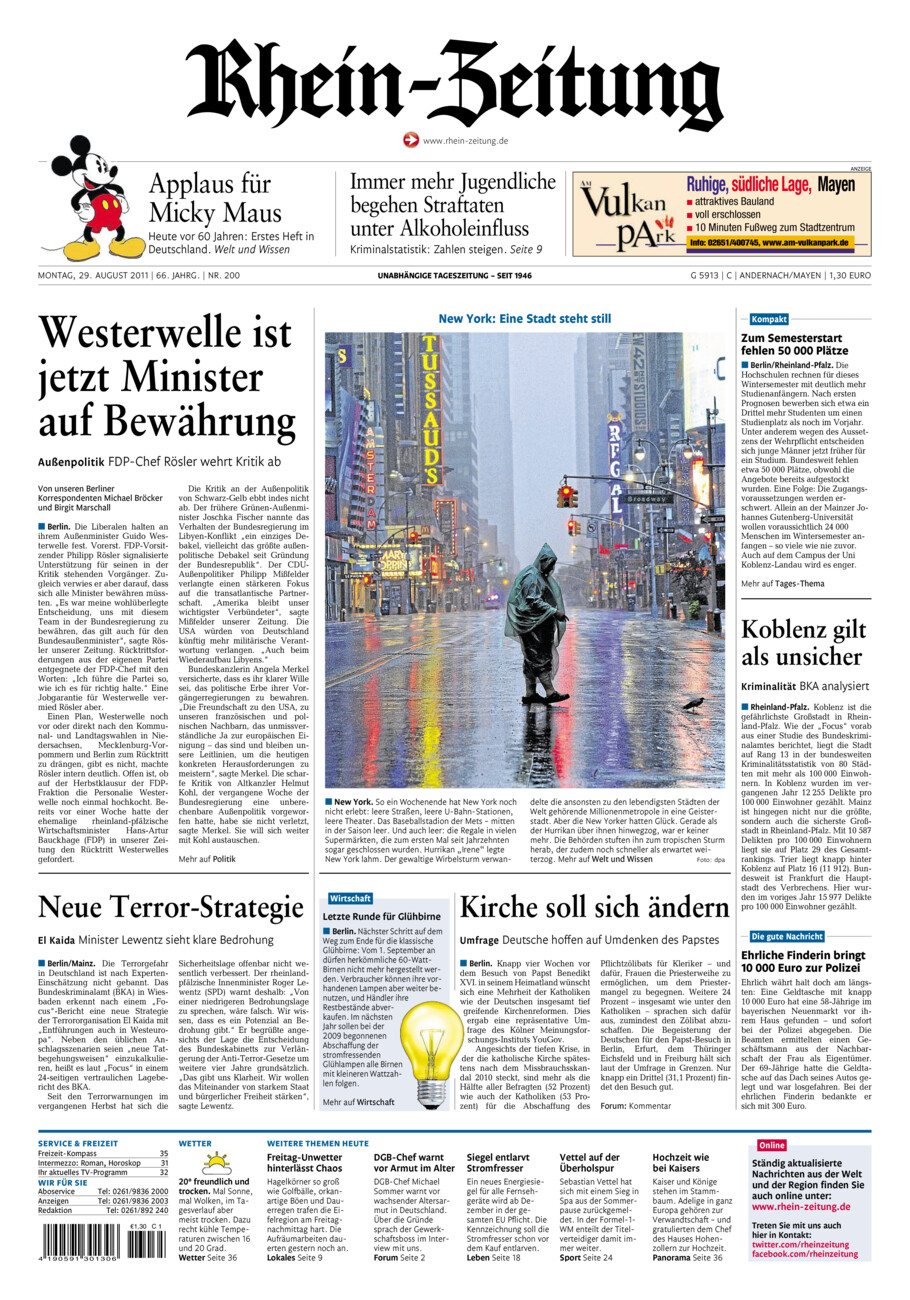 Rhein-Zeitung Andernach & Mayen vom Montag, 29.08.2011