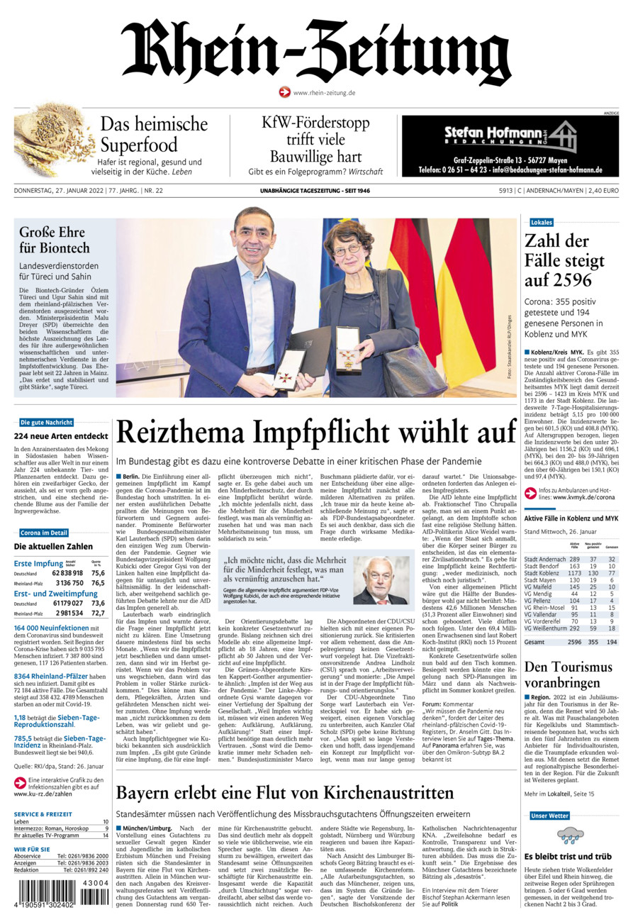 Rhein-Zeitung Andernach & Mayen vom Donnerstag, 27.01.2022