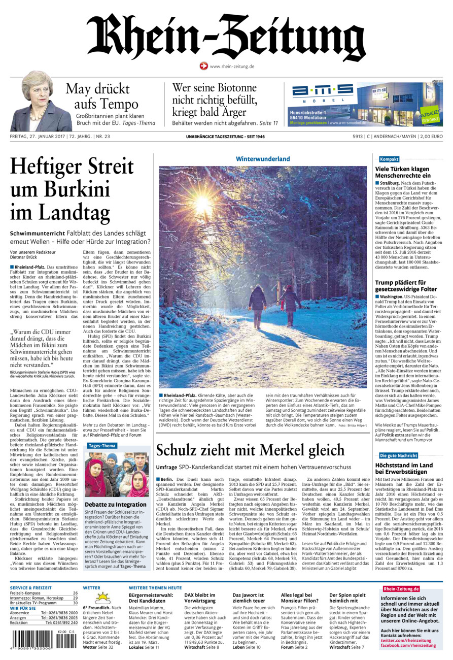 Rhein-Zeitung Andernach & Mayen vom Freitag, 27.01.2017
