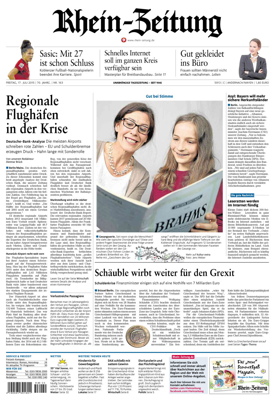 Rhein-Zeitung Andernach & Mayen vom Freitag, 17.07.2015