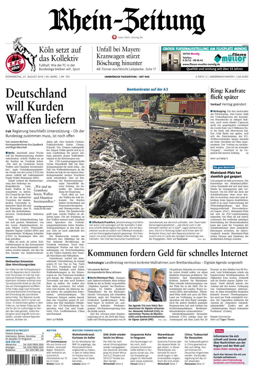 Rhein-Zeitung Andernach & Mayen vom Donnerstag, 21.08.2014