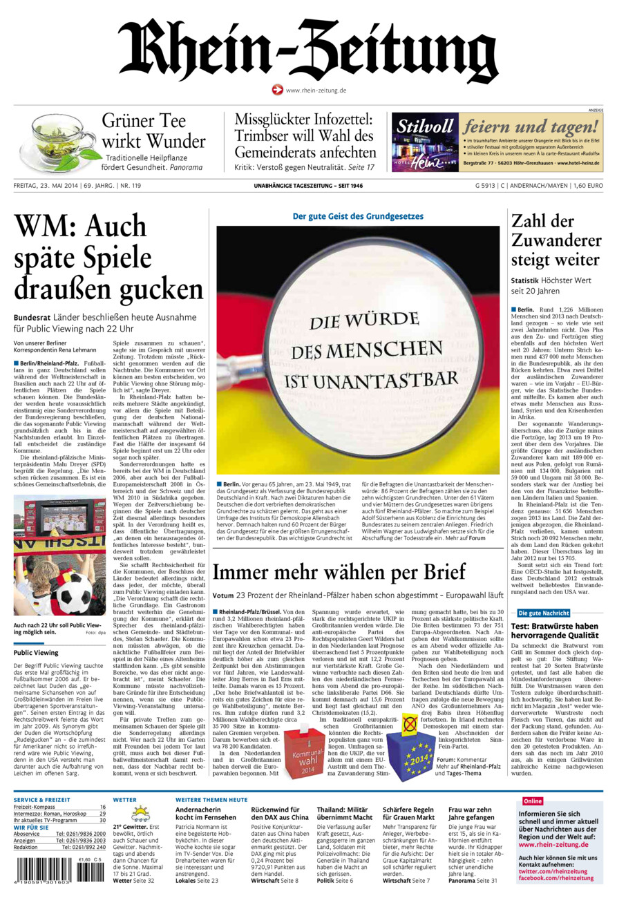 Rhein-Zeitung Andernach & Mayen vom Freitag, 23.05.2014