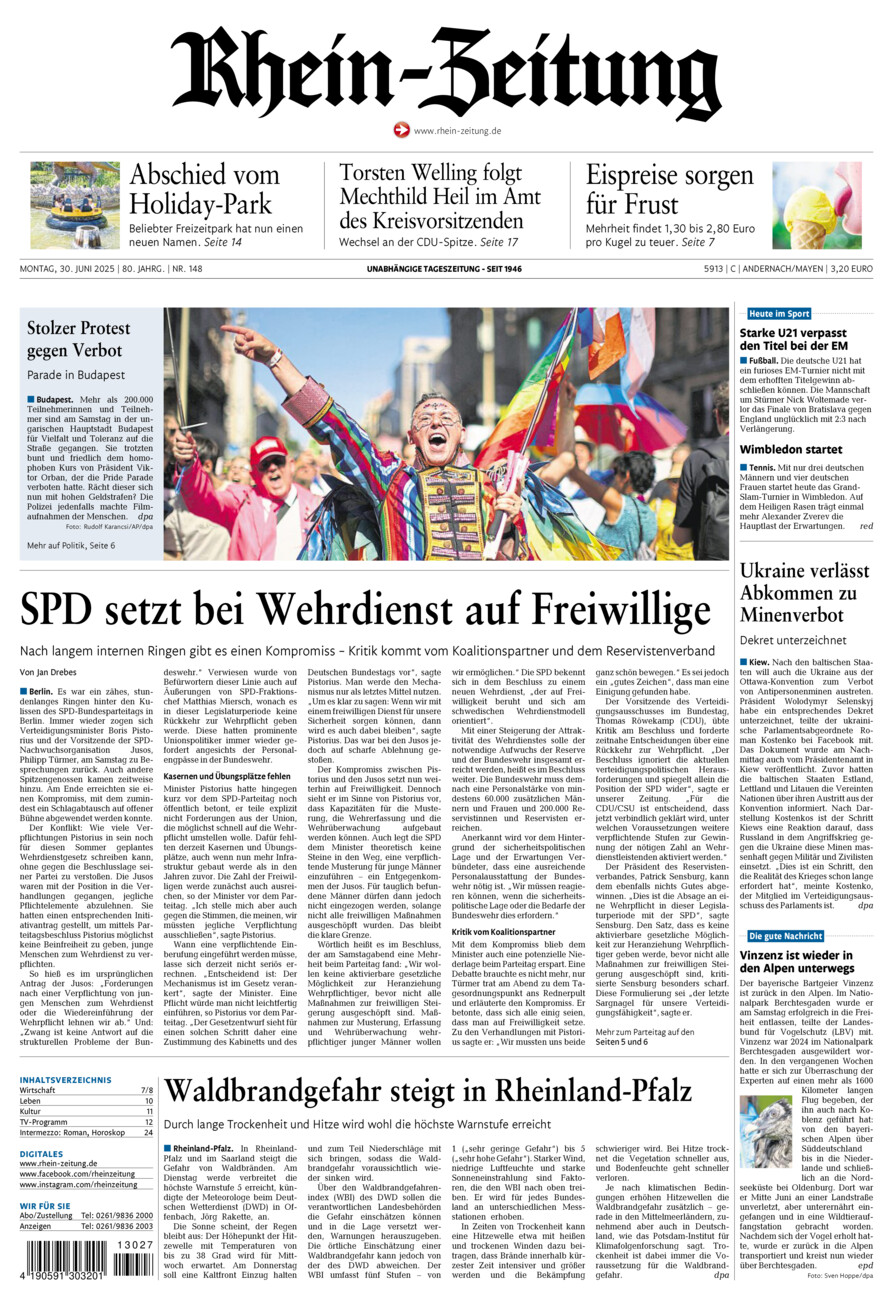 Rhein-Zeitung Andernach & Mayen vom Montag, 30.06.2025