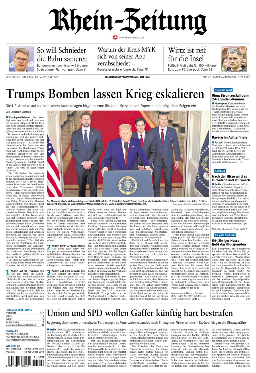 Rhein-Zeitung Andernach & Mayen vom Montag, 23.06.2025