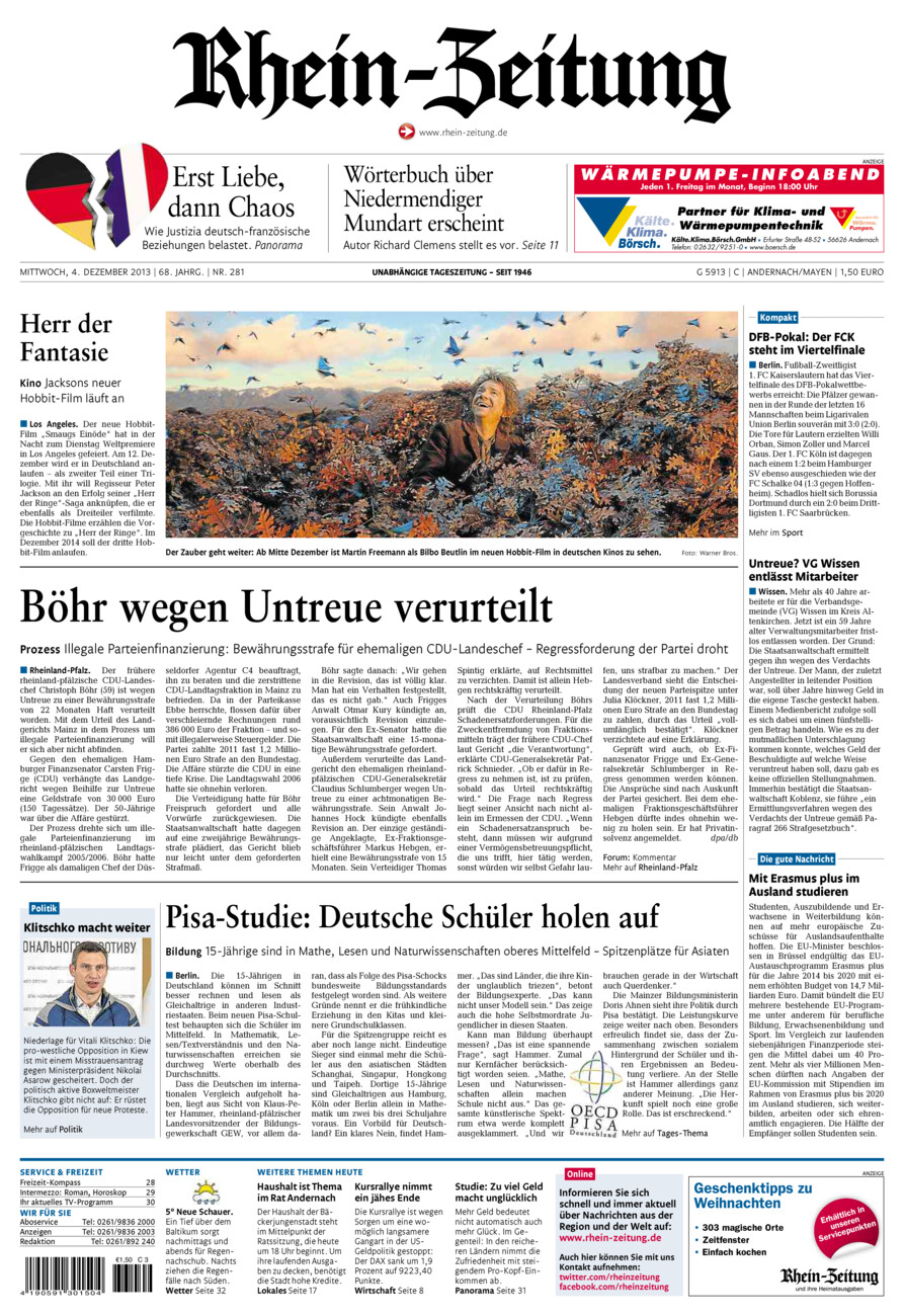 Rhein-Zeitung Andernach & Mayen vom Mittwoch, 04.12.2013