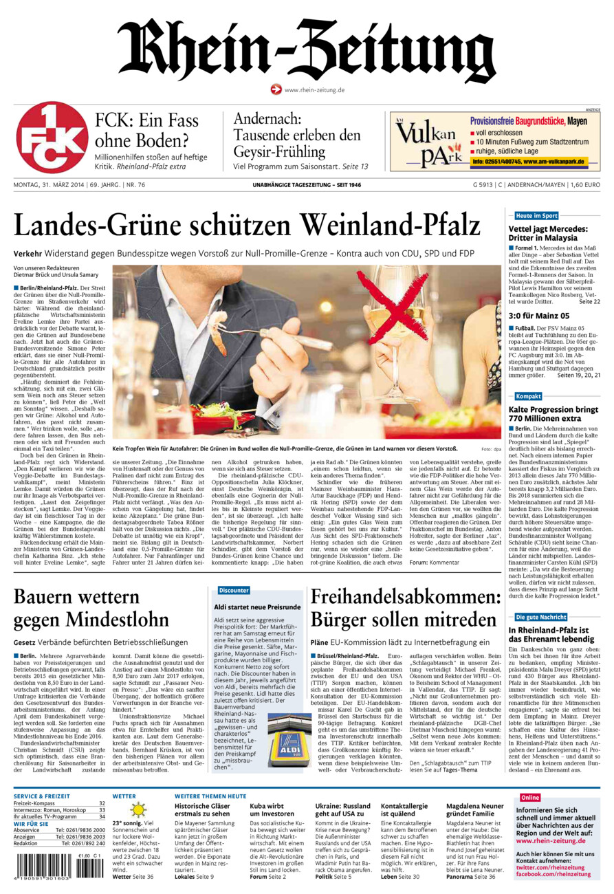 Rhein-Zeitung Andernach & Mayen vom Montag, 31.03.2014