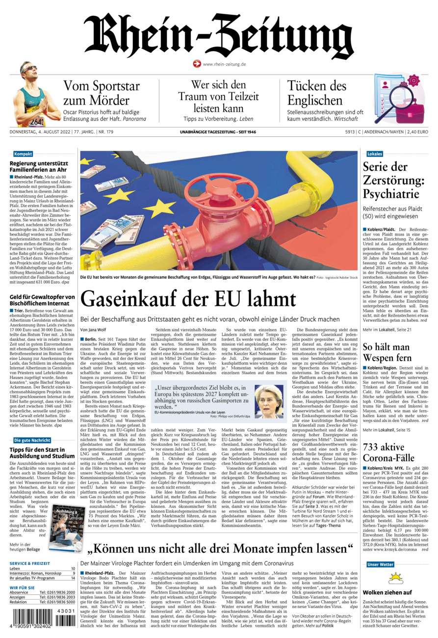Rhein-Zeitung Andernach & Mayen vom Donnerstag, 04.08.2022