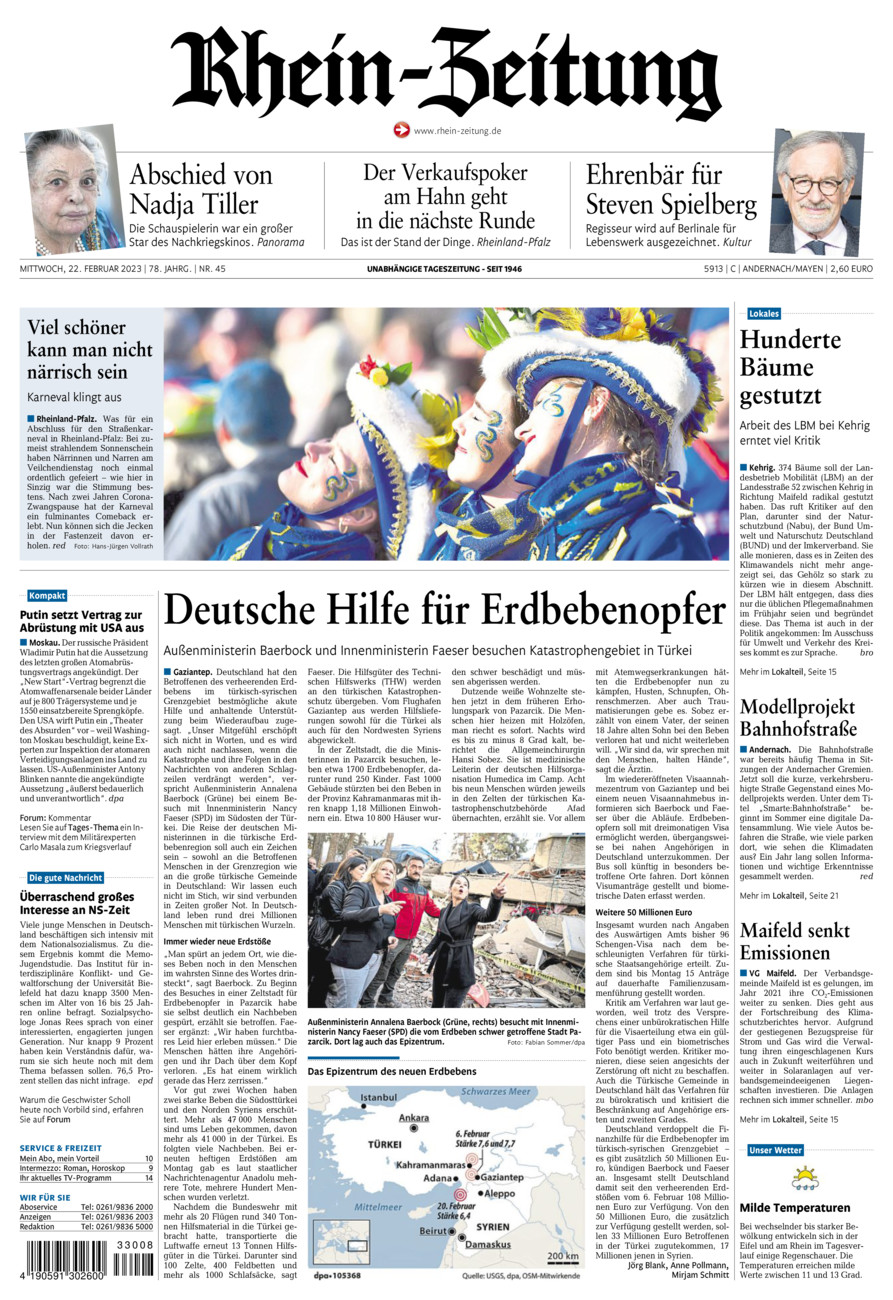 Rhein-Zeitung Andernach & Mayen vom Mittwoch, 22.02.2023