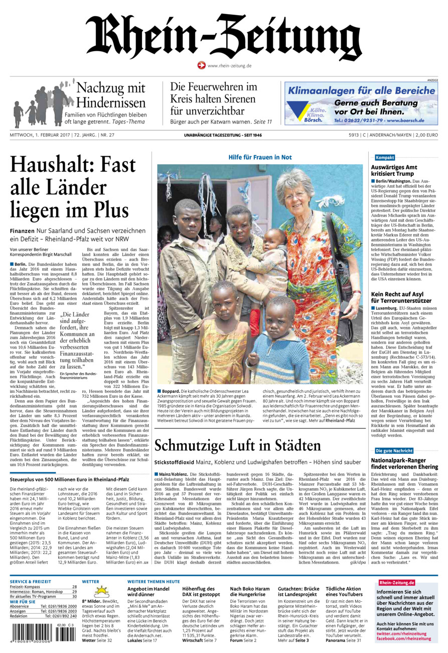 Rhein-Zeitung Andernach & Mayen vom Mittwoch, 01.02.2017