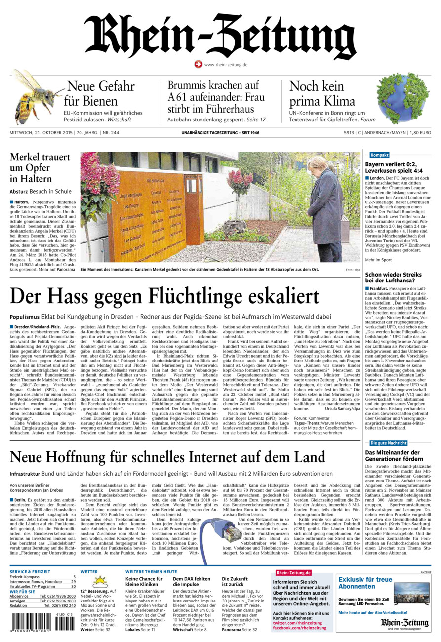 Rhein-Zeitung Andernach & Mayen vom Mittwoch, 21.10.2015