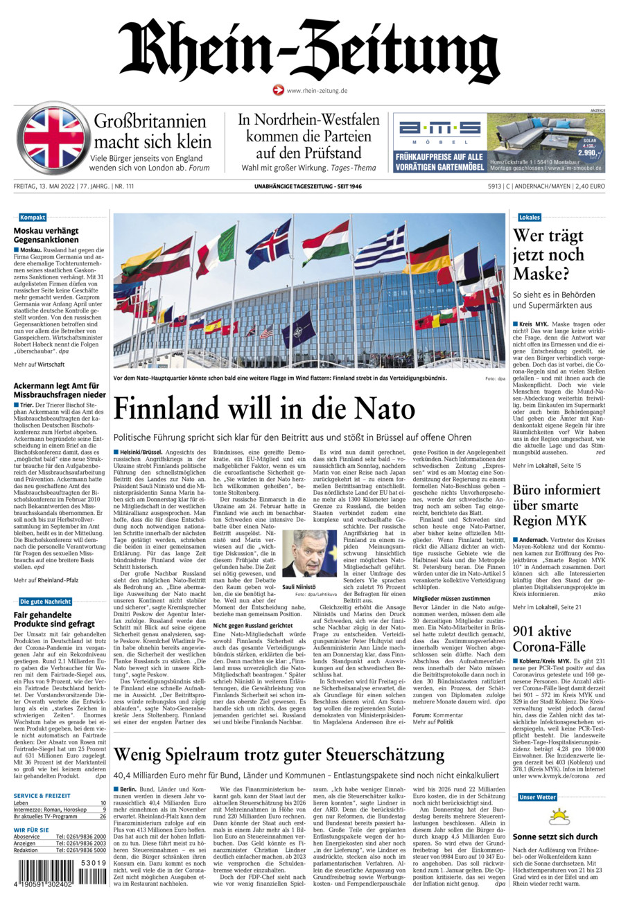 Rhein-Zeitung Andernach & Mayen vom Freitag, 13.05.2022