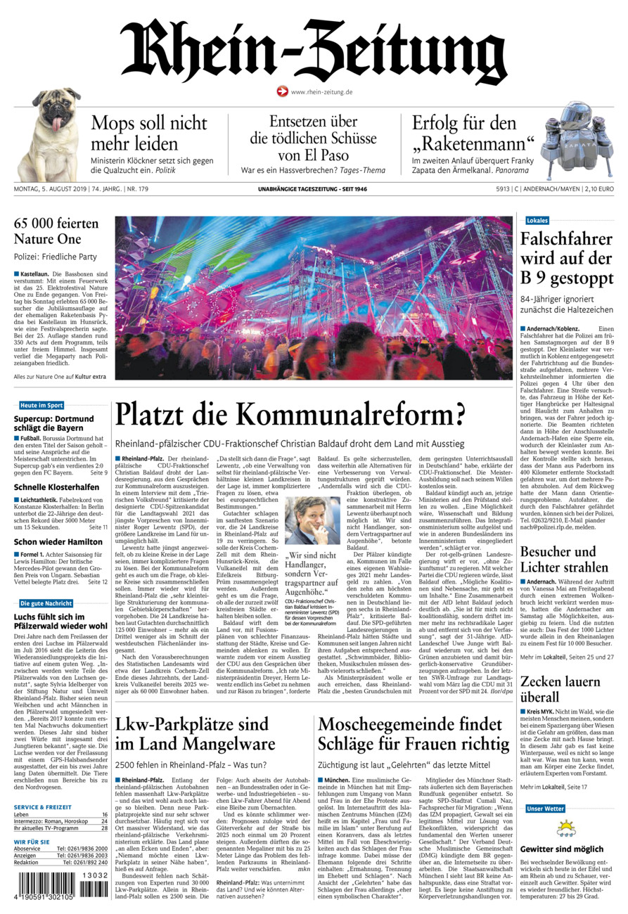 Rhein-Zeitung Andernach & Mayen vom Montag, 05.08.2019