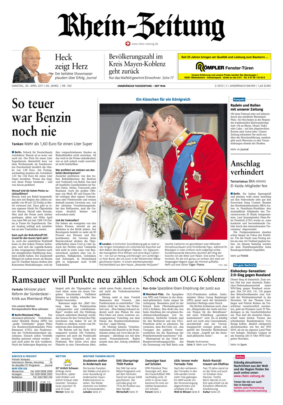 Rhein-Zeitung Andernach & Mayen vom Samstag, 30.04.2011