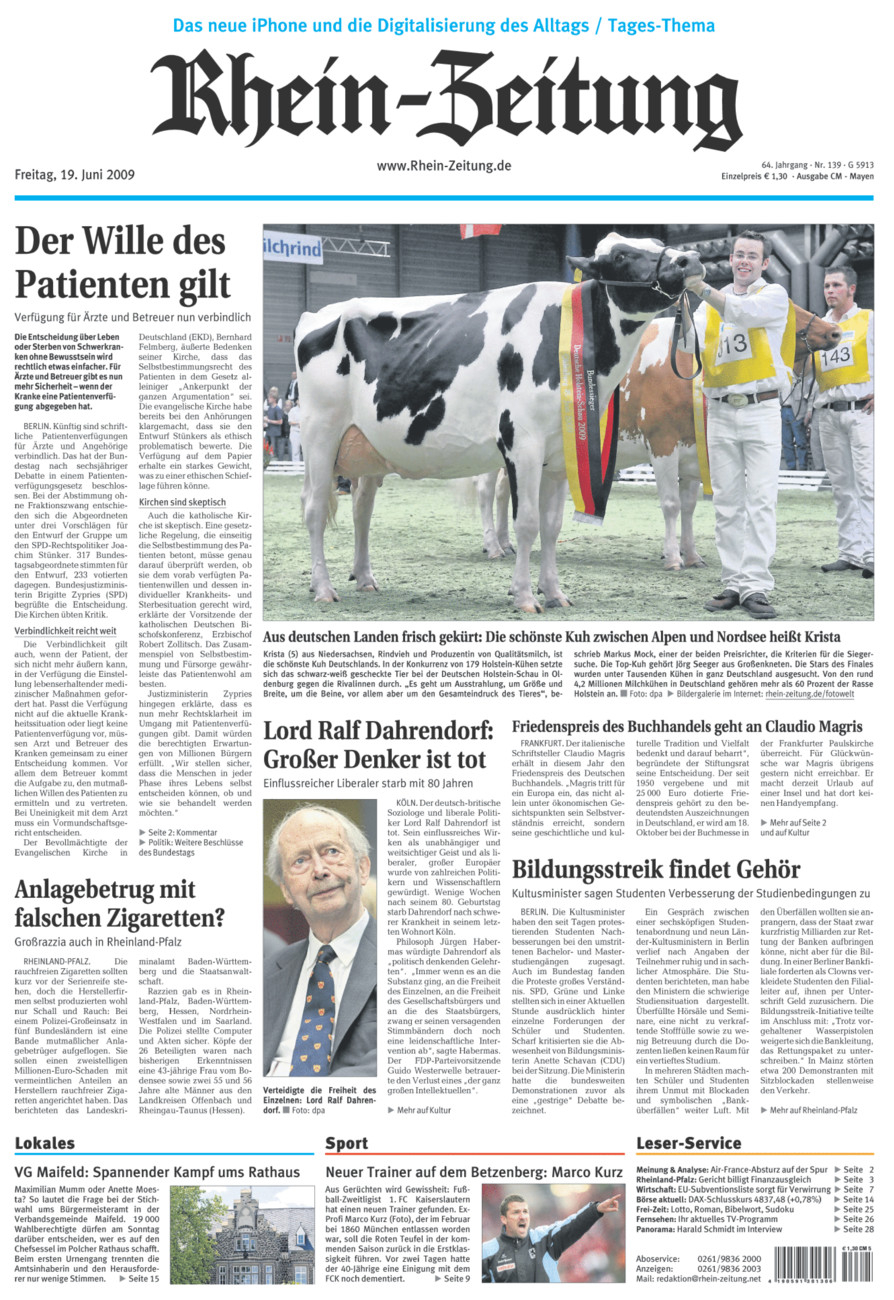 Rhein-Zeitung Andernach & Mayen vom Freitag, 19.06.2009