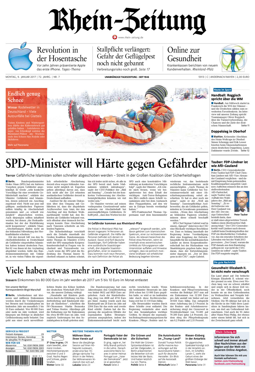 Rhein-Zeitung Andernach & Mayen vom Montag, 09.01.2017