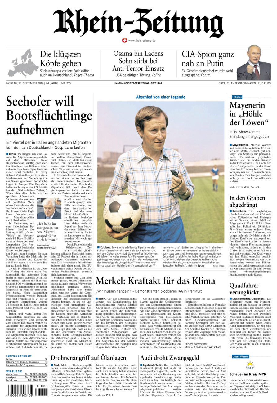 Rhein-Zeitung Andernach & Mayen vom Montag, 16.09.2019
