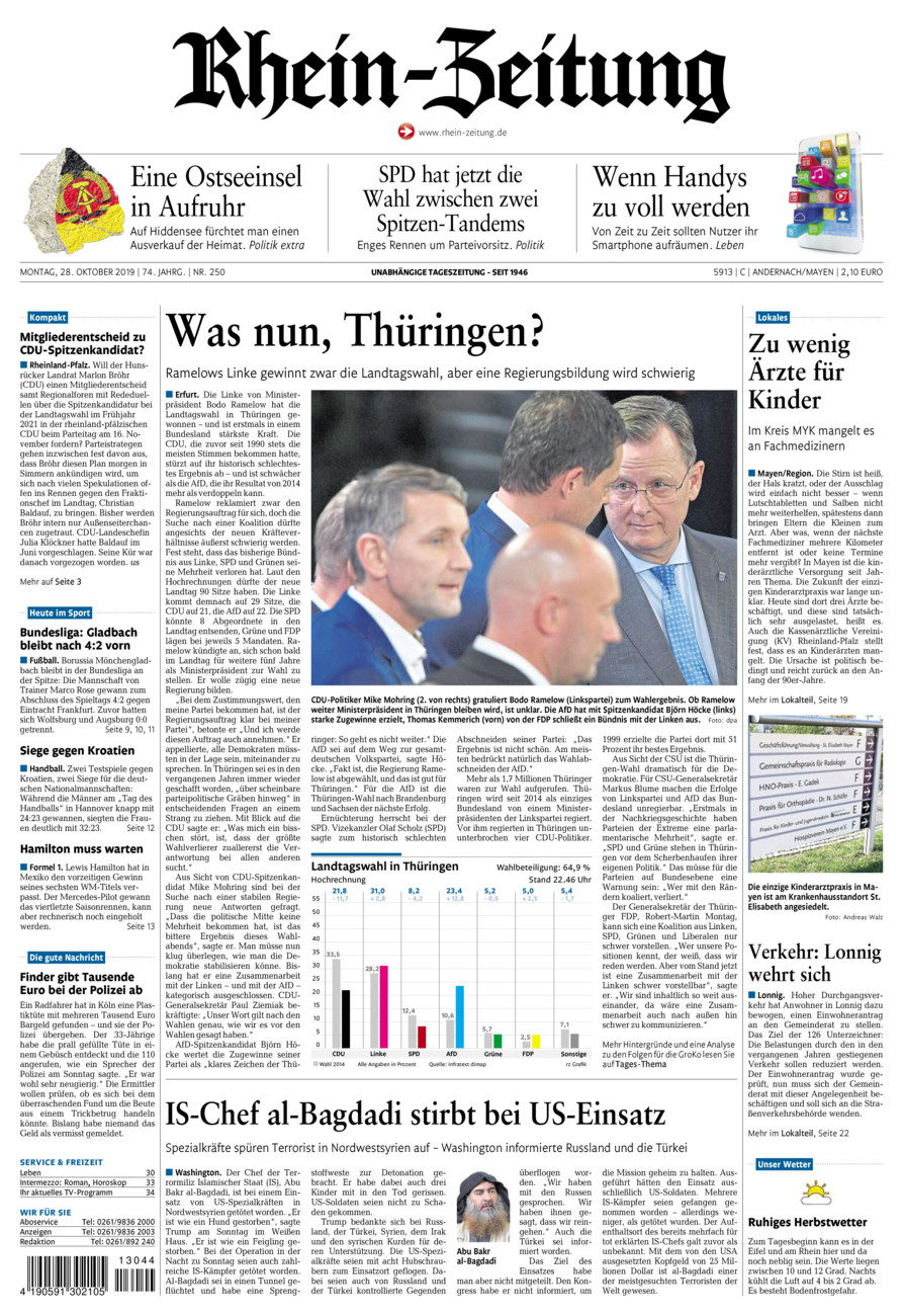 Rhein-Zeitung Andernach & Mayen vom Montag, 28.10.2019