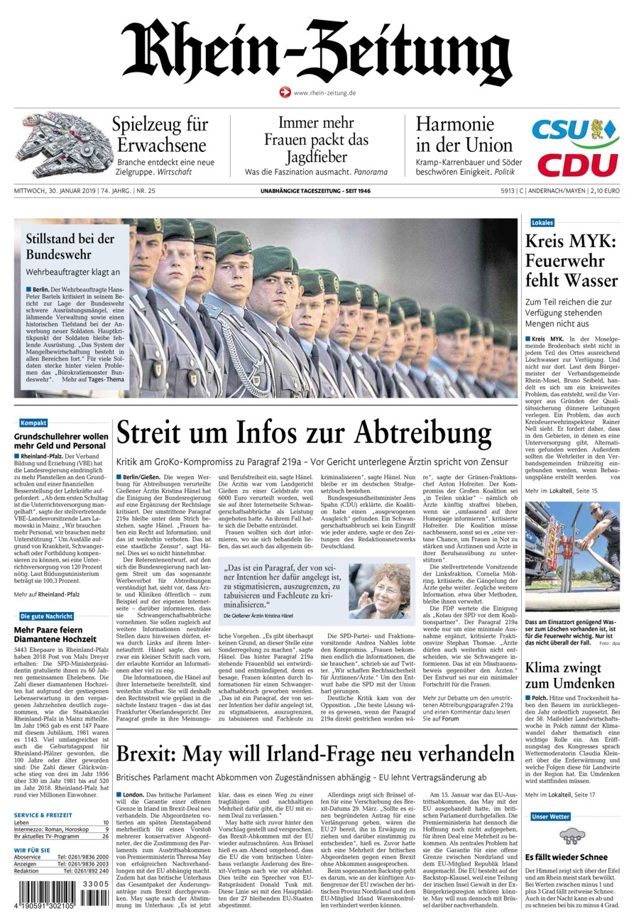 Rhein-Zeitung Andernach & Mayen vom Mittwoch, 30.01.2019