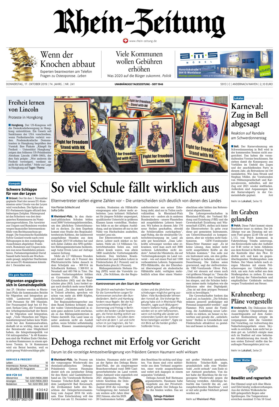 Rhein-Zeitung Andernach & Mayen vom Donnerstag, 17.10.2019