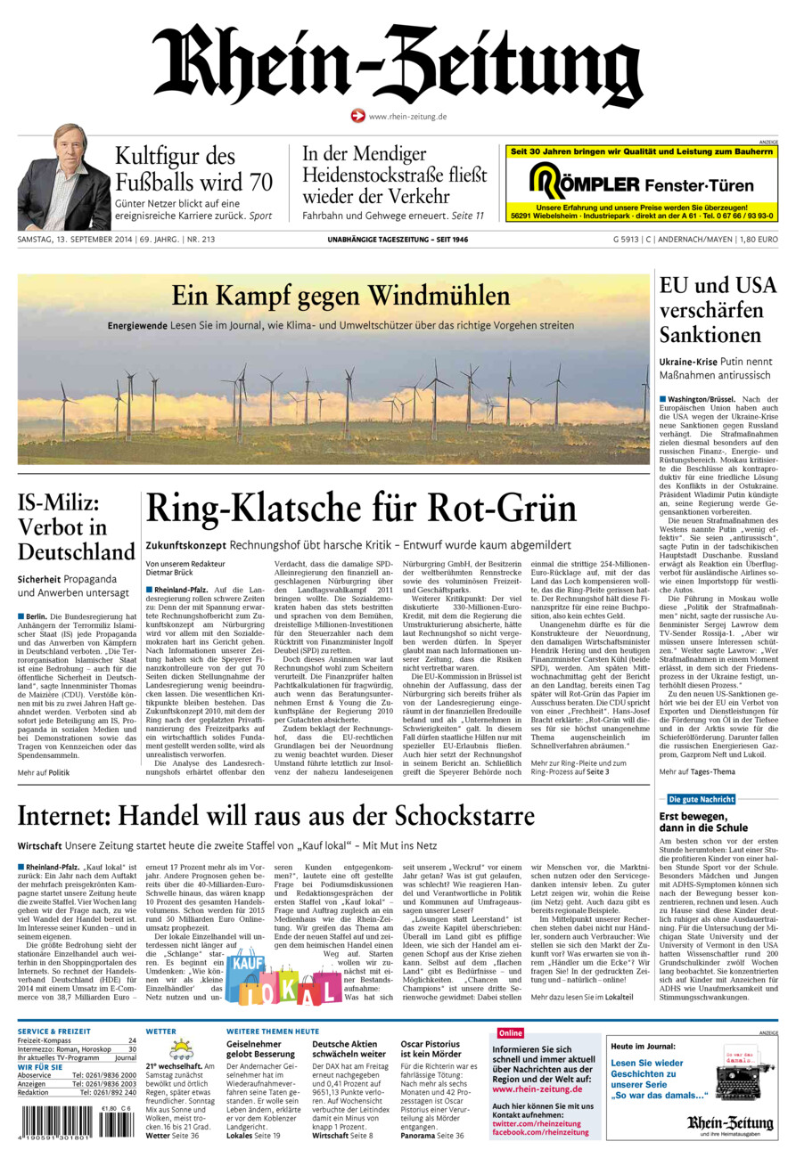Rhein-Zeitung Andernach & Mayen vom Samstag, 13.09.2014