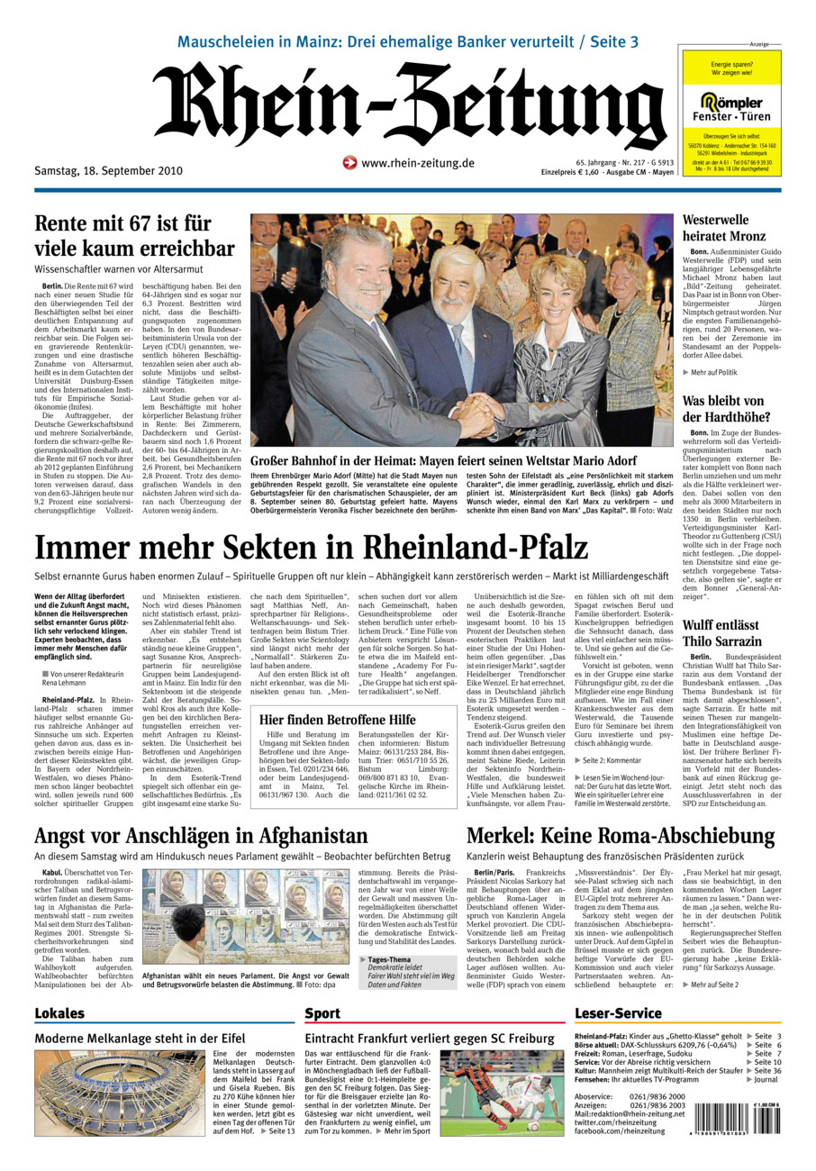 Rhein-Zeitung Andernach & Mayen vom Samstag, 18.09.2010