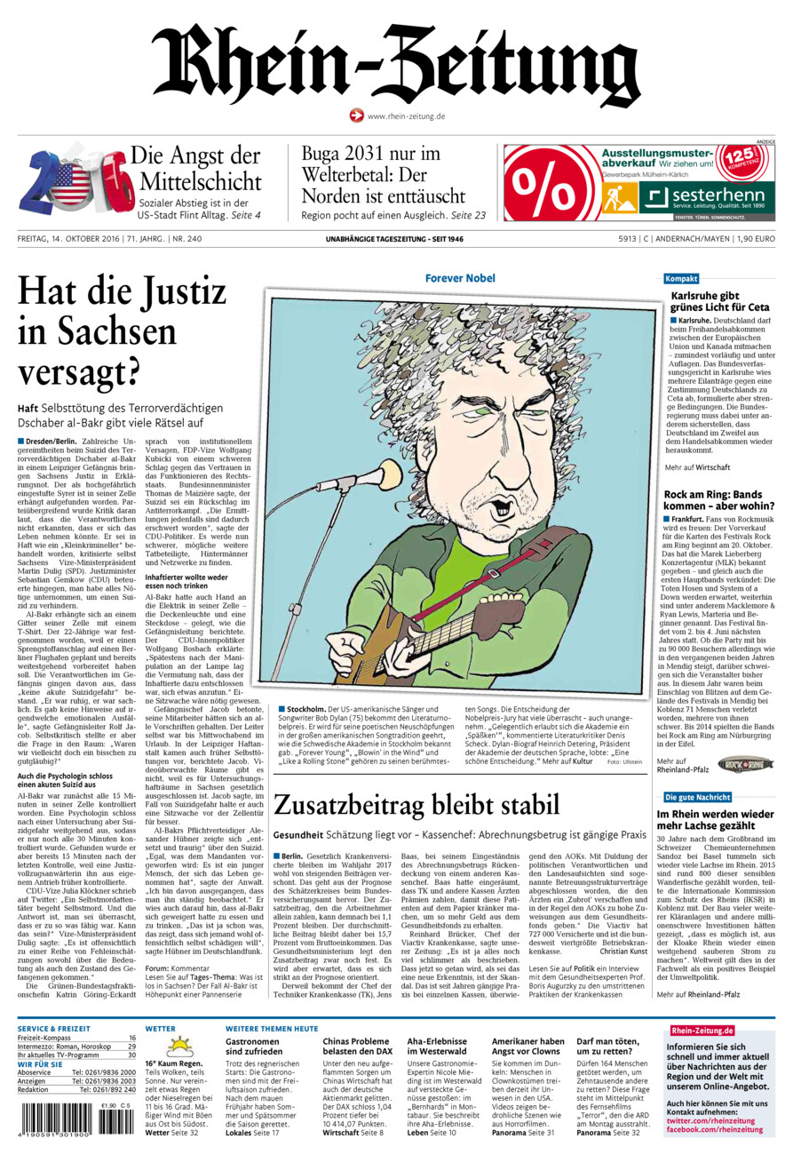 Rhein-Zeitung Andernach & Mayen vom Freitag, 14.10.2016
