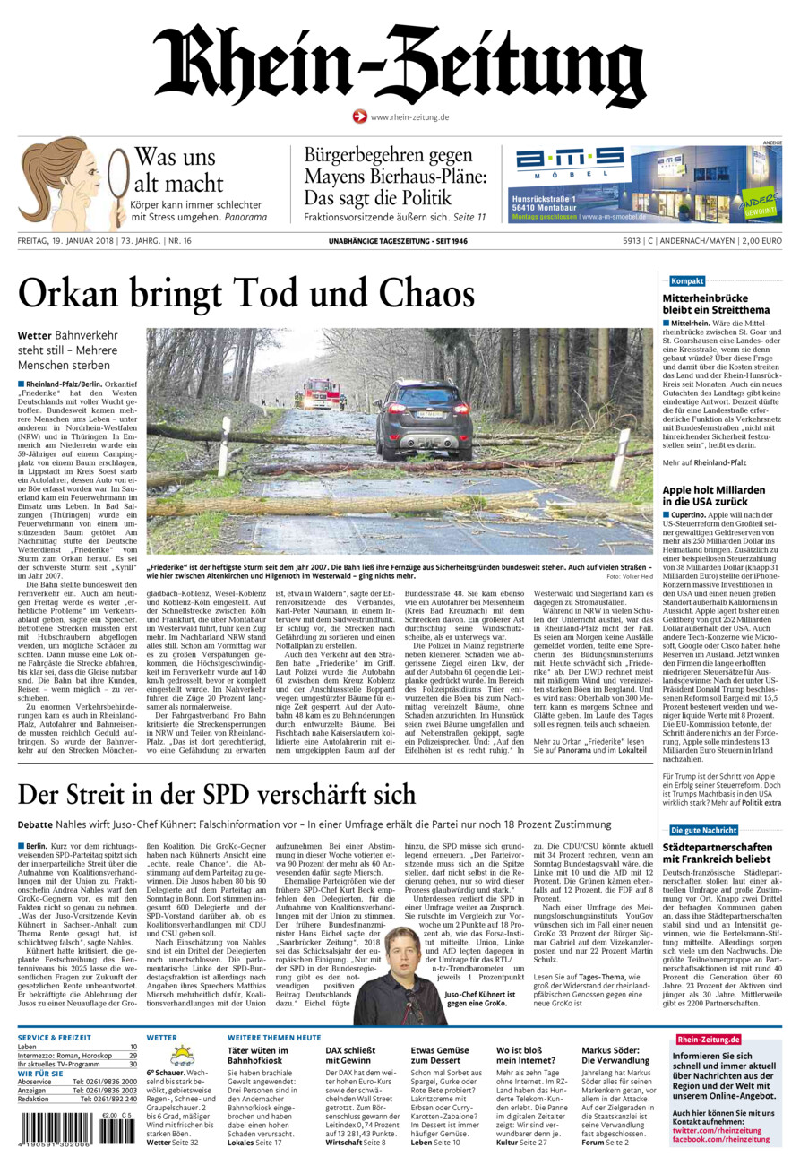 Rhein-Zeitung Andernach & Mayen vom Freitag, 19.01.2018