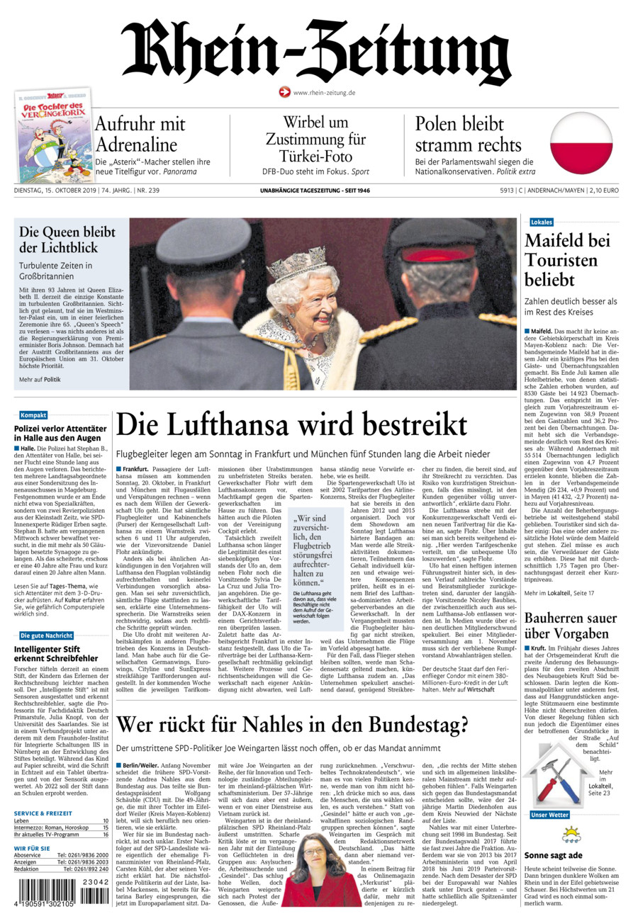 Rhein-Zeitung Andernach & Mayen vom Dienstag, 15.10.2019