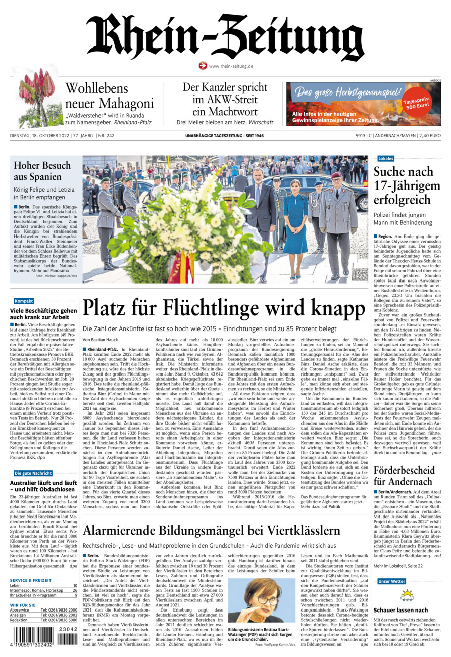 Rhein-Zeitung Andernach & Mayen vom Dienstag, 18.10.2022
