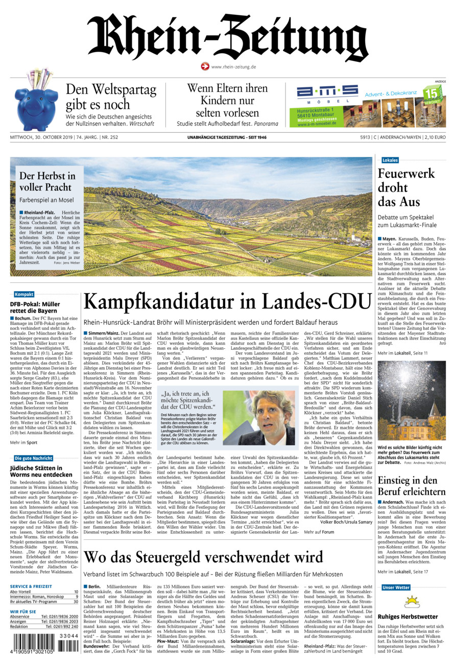 Rhein-Zeitung Andernach & Mayen vom Mittwoch, 30.10.2019