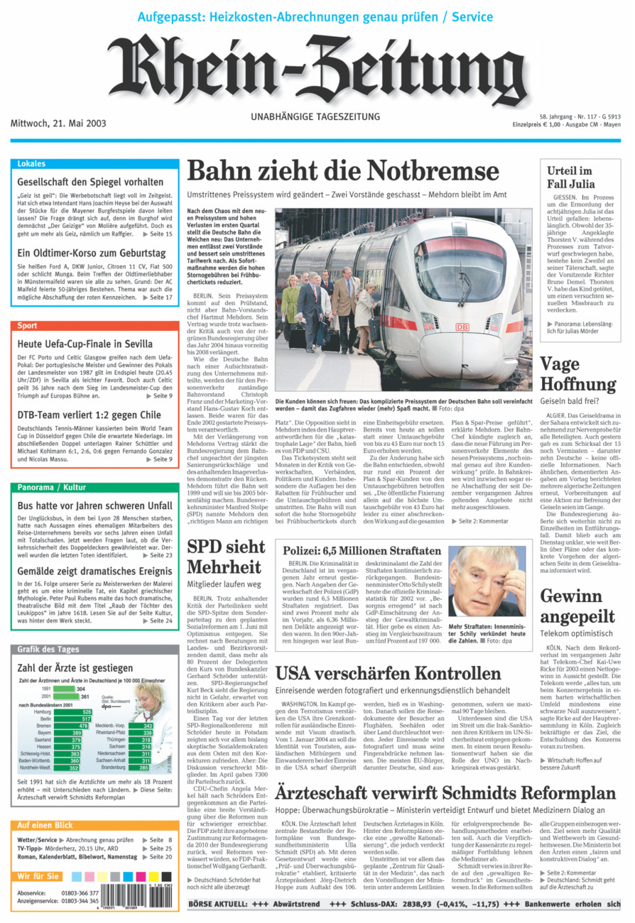 Rhein-Zeitung Andernach & Mayen vom Mittwoch, 21.05.2003
