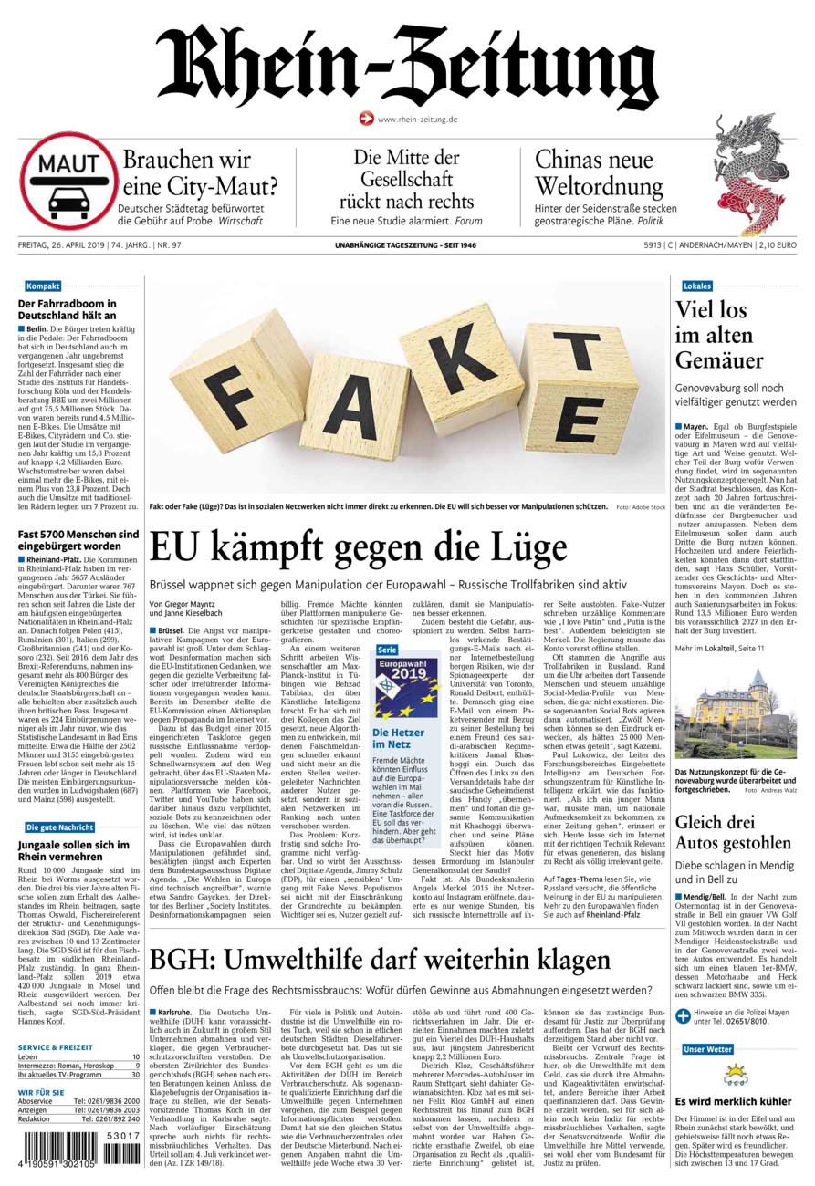 Rhein-Zeitung Andernach & Mayen vom Freitag, 26.04.2019