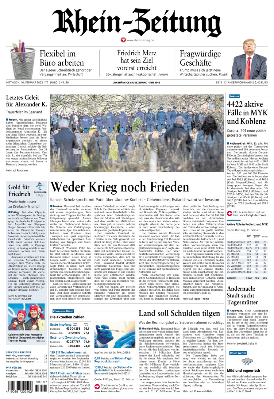 Rhein-Zeitung Andernach & Mayen vom Mittwoch, 16.02.2022