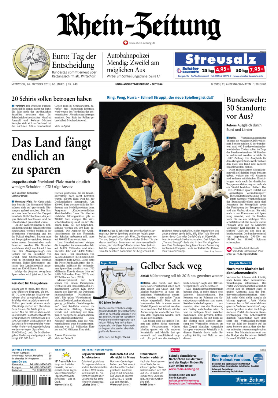 Rhein-Zeitung Andernach & Mayen vom Mittwoch, 26.10.2011