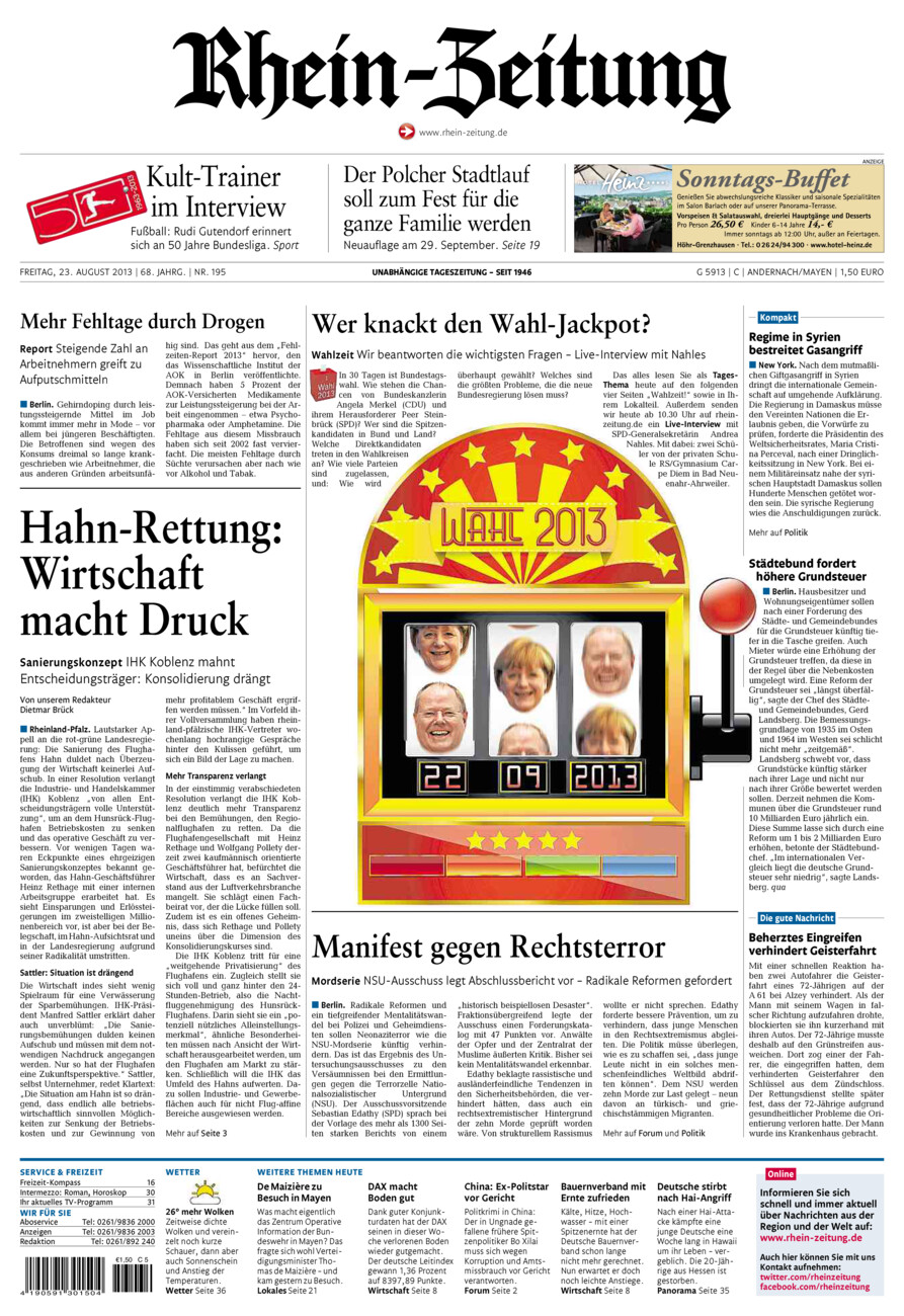 Rhein-Zeitung Andernach & Mayen vom Freitag, 23.08.2013