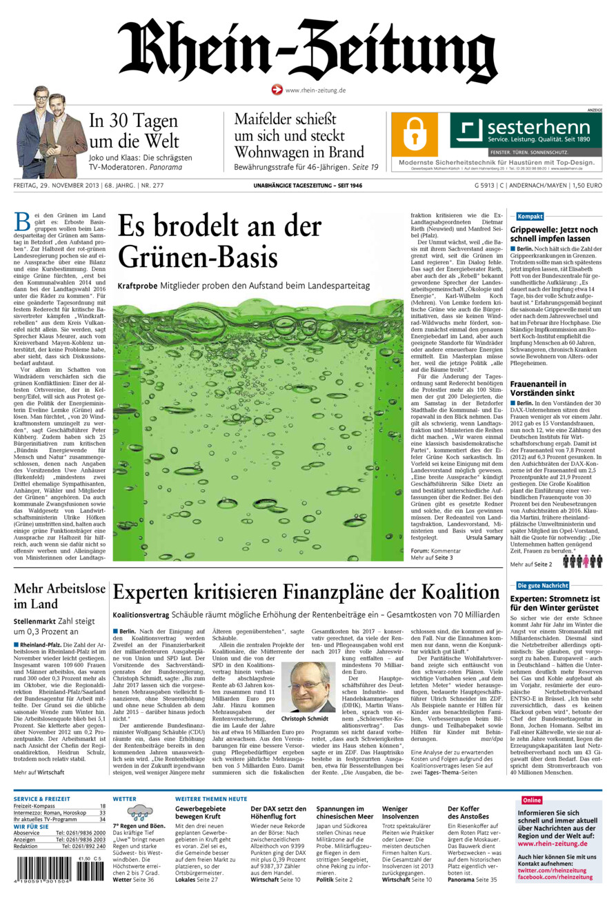 Rhein-Zeitung Andernach & Mayen vom Freitag, 29.11.2013