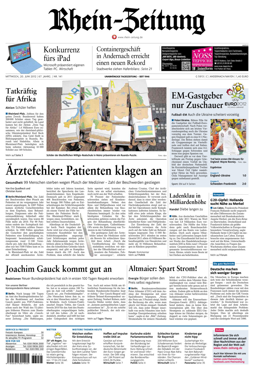Rhein-Zeitung Andernach & Mayen vom Mittwoch, 20.06.2012