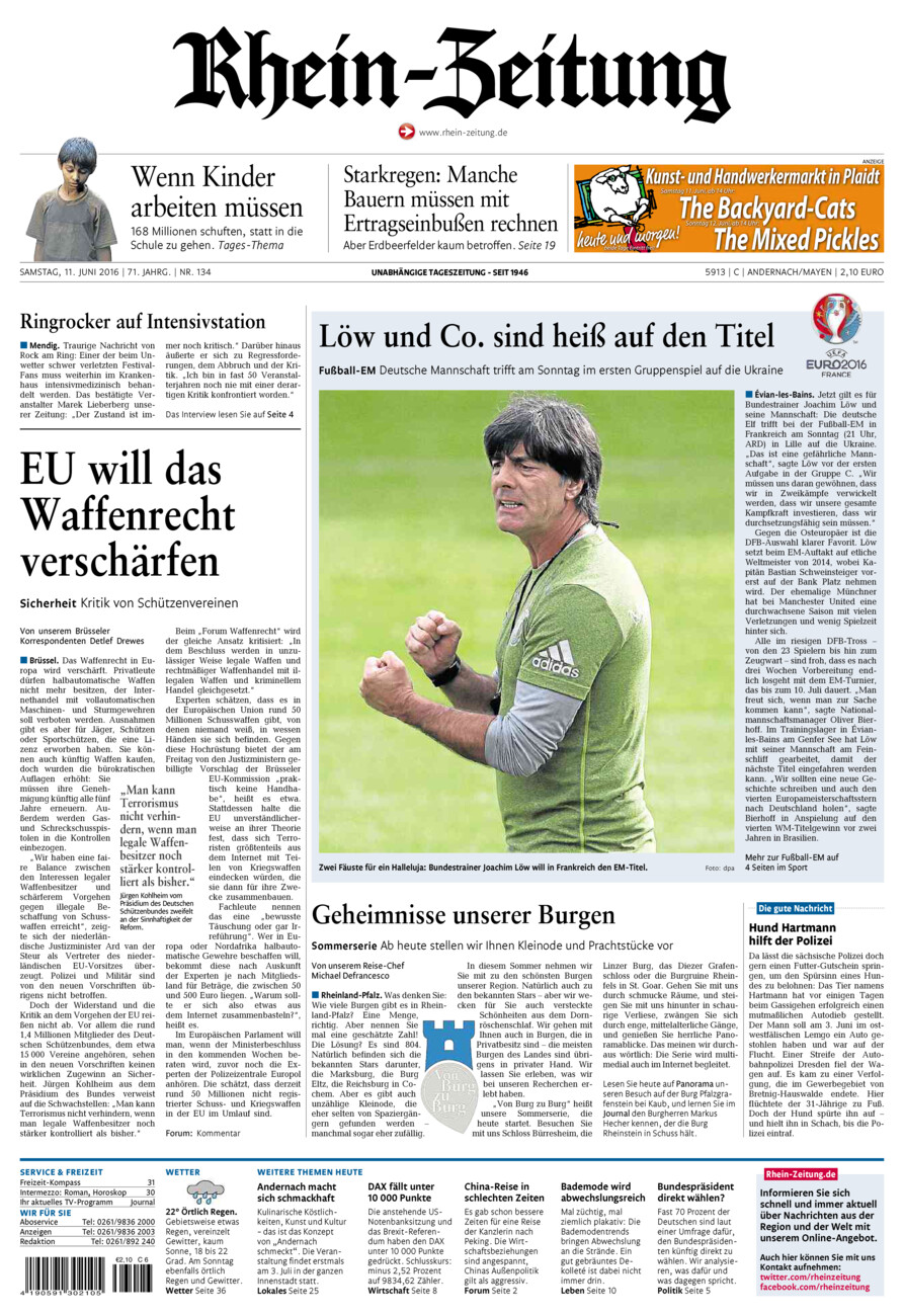 Rhein-Zeitung Andernach & Mayen vom Samstag, 11.06.2016