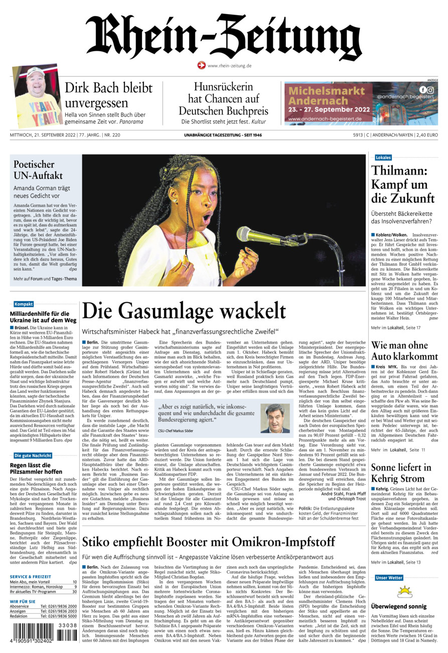 Rhein-Zeitung Andernach & Mayen vom Mittwoch, 21.09.2022