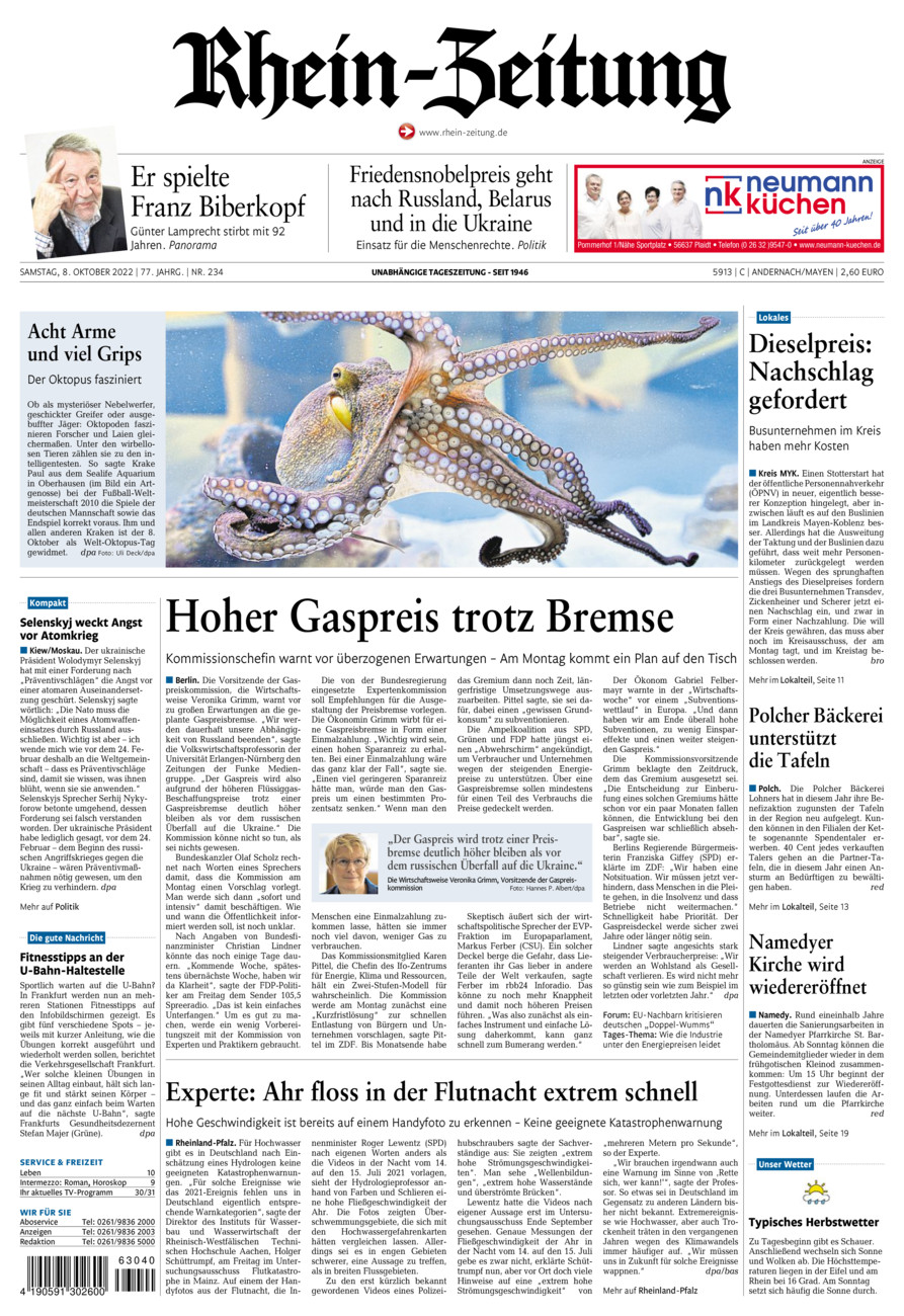Rhein-Zeitung Andernach & Mayen vom Samstag, 08.10.2022