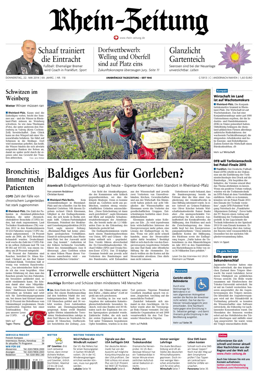 Rhein-Zeitung Andernach & Mayen vom Donnerstag, 22.05.2014
