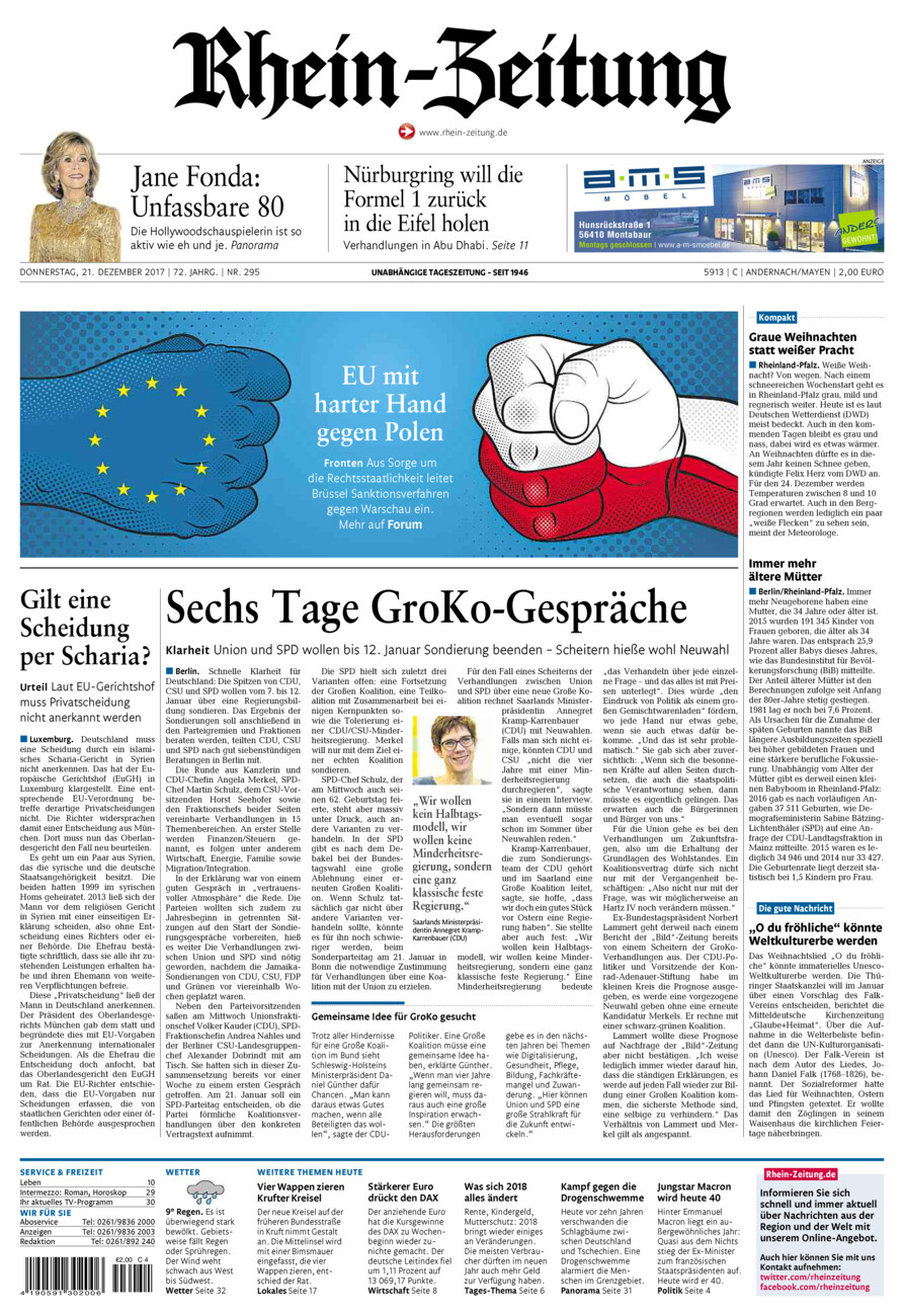Rhein-Zeitung Andernach & Mayen vom Donnerstag, 21.12.2017