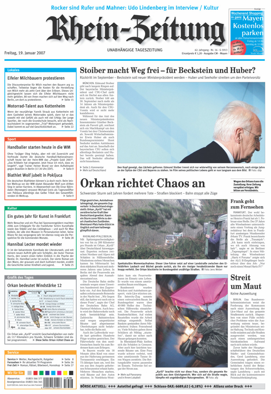 Rhein-Zeitung Andernach & Mayen vom Freitag, 19.01.2007