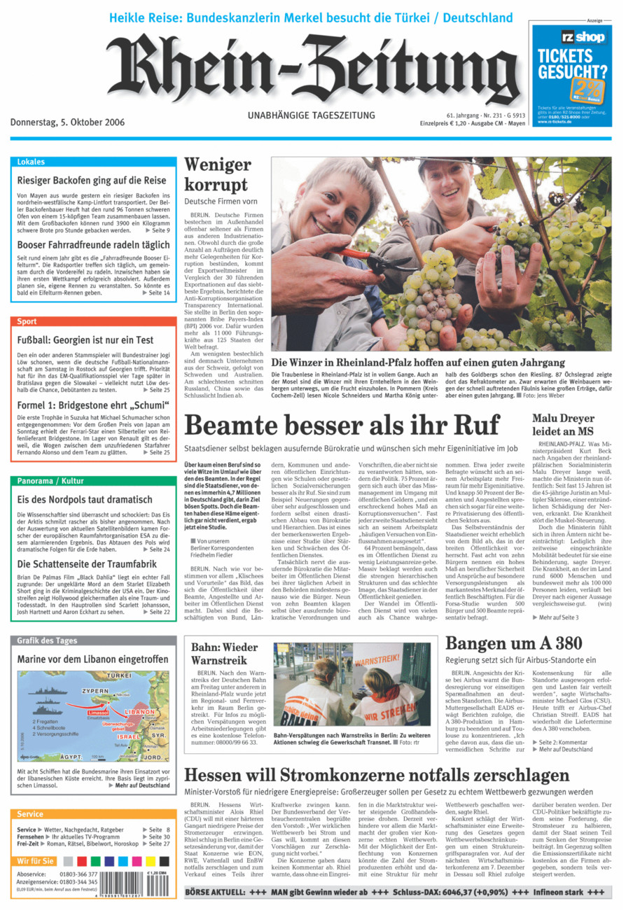 Rhein-Zeitung Andernach & Mayen vom Donnerstag, 05.10.2006