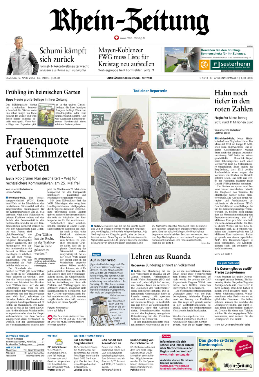 Rhein-Zeitung Andernach & Mayen vom Samstag, 05.04.2014