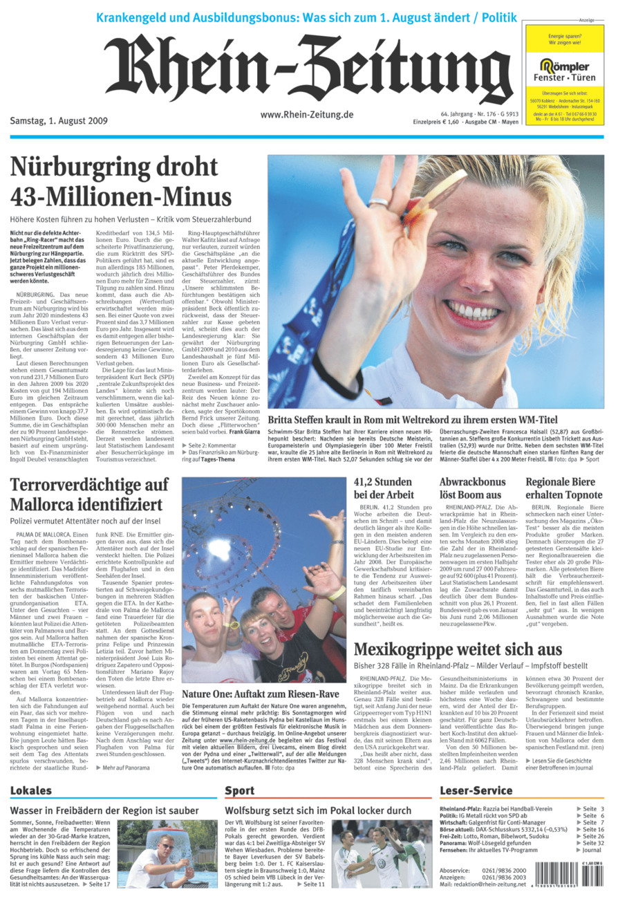 Rhein-Zeitung Andernach & Mayen vom Samstag, 01.08.2009