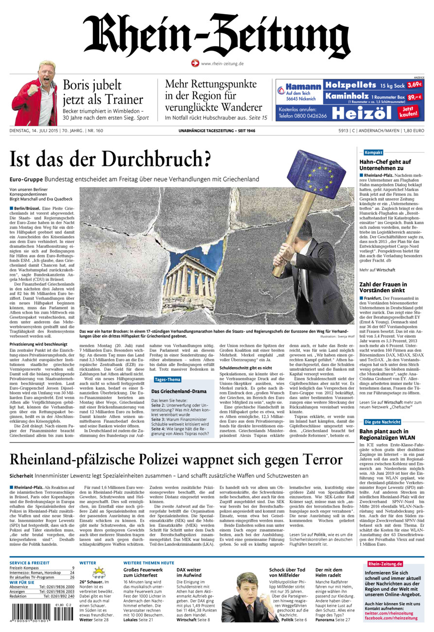 Rhein-Zeitung Andernach & Mayen vom Dienstag, 14.07.2015