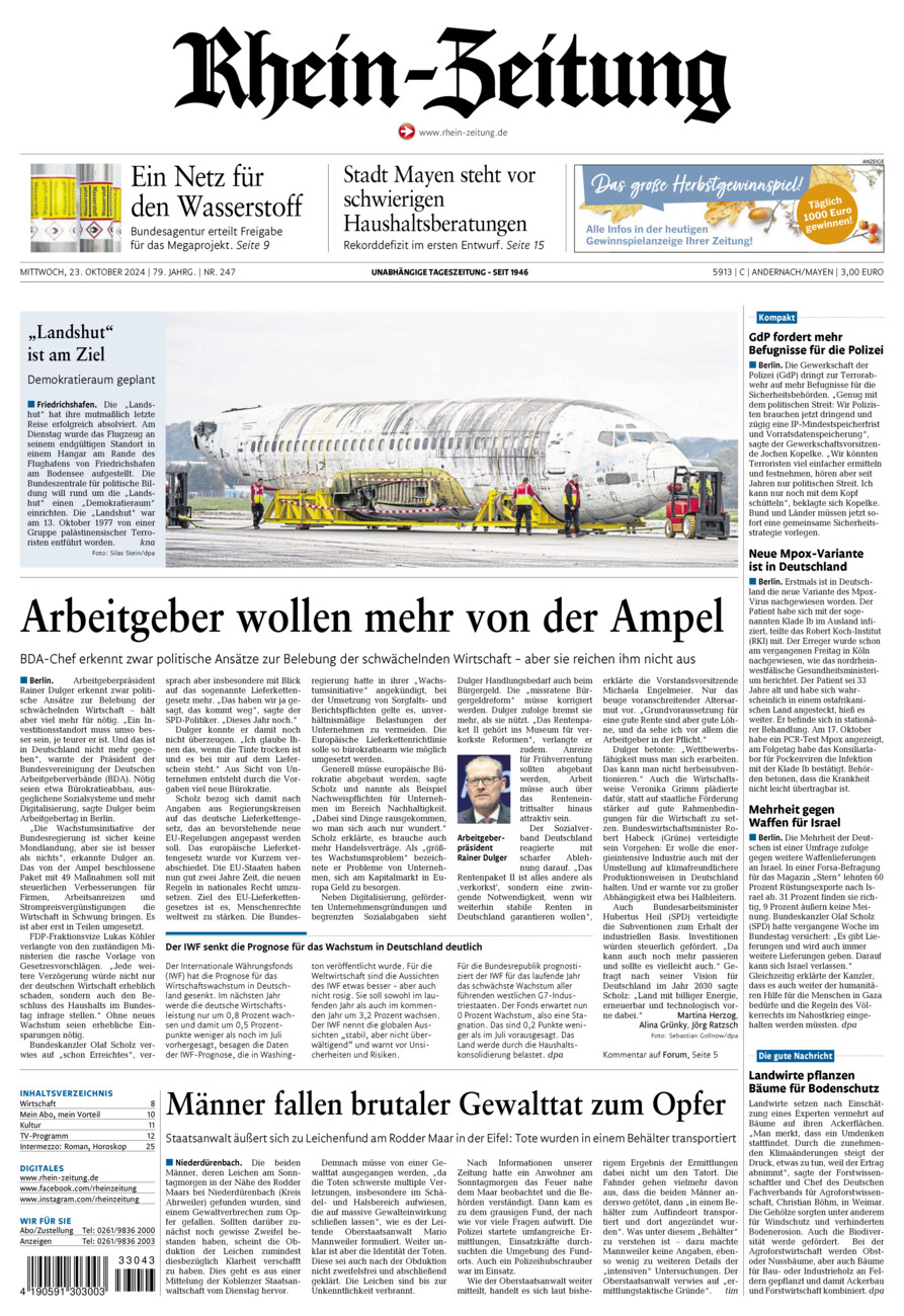 Rhein-Zeitung Andernach & Mayen vom Mittwoch, 23.10.2024