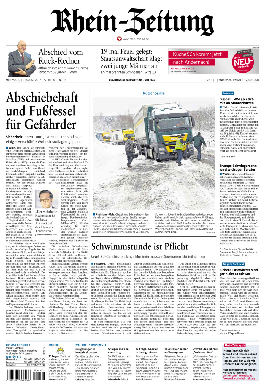 Rhein-Zeitung Andernach & Mayen vom Mittwoch, 11.01.2017