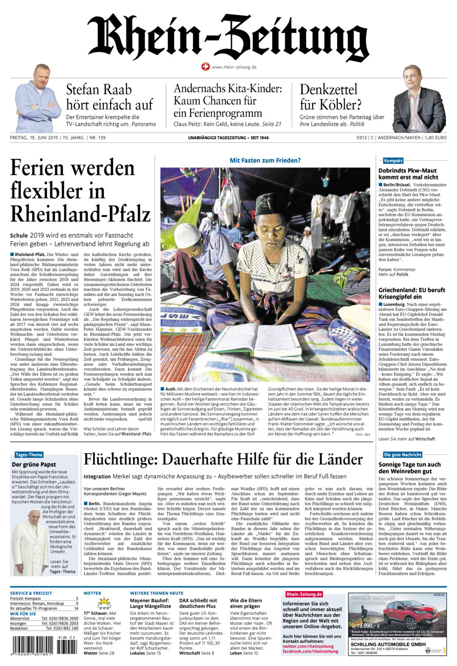 Rhein-Zeitung Andernach & Mayen vom Freitag, 19.06.2015